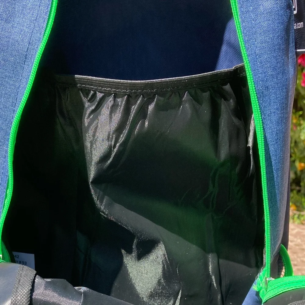 Navy Heather Backpack with Green Trim and Side Pockets New